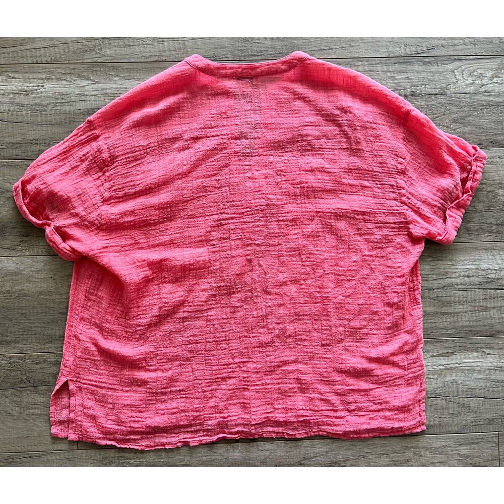 Sundance Catalog Gauze V-Neck Crinkle Pockets Cotton Blend Medium Coral Pink - Picture 5 of 5